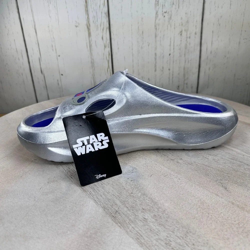 Disney Star Wars R2-D2 Mens Silver Novelty Sport Slides Sandals Size 9 New